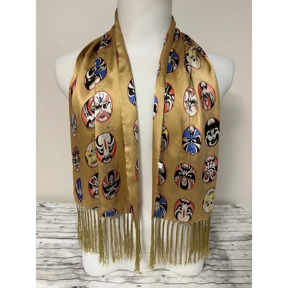 Vintage 100% Silk Print Scarf 11x45